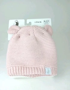 New Rugged Bear Baby Beanie Hats Set of 3 Size 0-12 Months Super Cute Bear Ears - Picture 1 of 9
