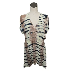 Torrid Tie Dye Dress Size 1X Midi Length Draped V Neck Beige Blue Ivory Hi Low - Picture 1 of 12