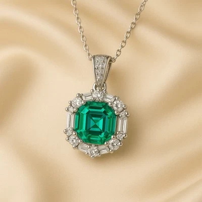 Emerald Statement Necklace 925-Curacíon Holistica Exclusive Handmade Design - Image 1 of 4