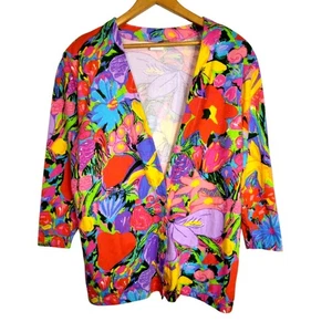 Vintage 80s Ken Done Art Design Women's Oversized 3 Button Cardigan Jacket USA M - Picture 1 of 7