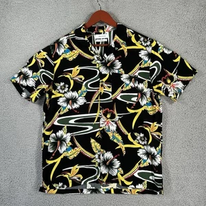Urban Outfitters M Mens Black Floral Hawaiian Shirt Short Sleeve Button Up Camp - Picture 1 of 8
