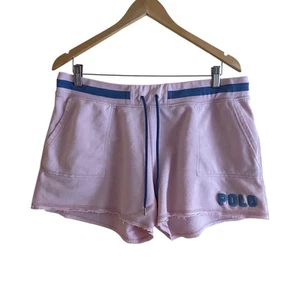 Polo Ralph Lauren Sweat Shorts Woman Large Pink Pacific Fleece Logo Preppy FLAW - Picture 1 of 15