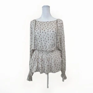 Altar'd State Women Medium Blouse Boho Long Sleeve Floral Ruffles Peplum Brown - Picture 1 of 10