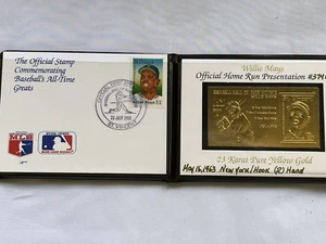 Willie Mays Official Home Run Presentation FDC & Golden Replica in vinyl case - Picture 1 of 3