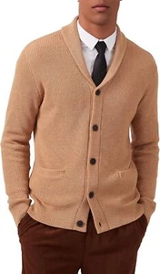 Kallspin Men's Wool Blend Shawl Collar Cardigan Sweater Button Down Knitwear wit - Picture 1 of 20