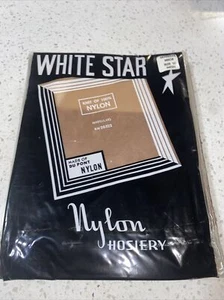 Size 10 Beige White Star Vintage Seamless Stockings  Nylon Mesh NOS - Picture 1 of 5