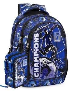Julian Ross Champions Neroazzurro Schoolpack Zaino Scuola con Astuccio 3 zip - Foto 1 di 9