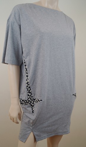 KENZO PARIS Grey 100% Cotton Black & White Floral Detail Mini Short Tunic Dress