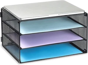 DALTACK 3 Tier Letter Tray Paper Organizer Mesh Metal Desk File Black - Picture 1 of 6