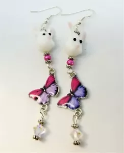 Ohrringe Hase und Schmetterling mit Swarovski Kristall baumeln - Bild 1 von 4
