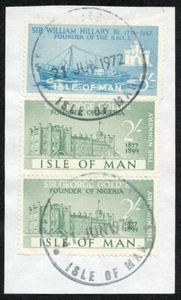Isle of Man 5/- Blue and 2x 2/- Green QEII Pictorial Revenues CDS On Piece - Picture 1 of 1