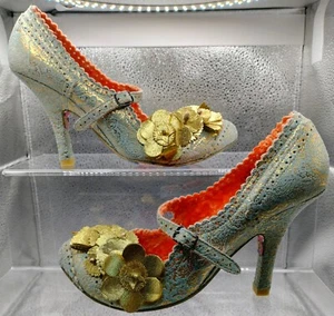Irregular Choice Azul Gamuza Con Estampado Paisley Dorado Damas Zapatos Talla UK 5 - Imagen 1 de 19