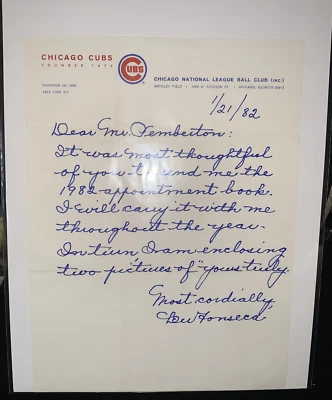 1982 Lou Fonseca Hand Signed Baseball Letter Chicago Cubs Letterhead JSA AUTO - Image 1 of 4
