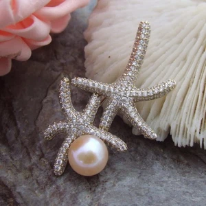 Natural 11mm Pearl starfish Brooch - Picture 1 of 4