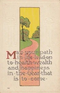Postal "May Your Path In Life" Salud Riqueza Felicidad Arte Árboles Años 1910 - Imagen 1 de 2