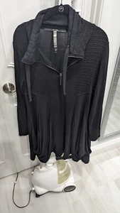 Kensie Zip Cardigan Sweater Embroidered Black with Pockets Sz L - Picture 1 of 7