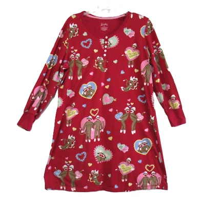 Camisola Nick & Nora Sock Monkey Be My Valentine XXL vermelha algodão manga longa - Imagem 1 de 4