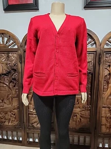 DENNIS UNIFORM Youth XL V-neck Button Front Varsity Cardigan Red NWT #R2 - Picture 1 of 14