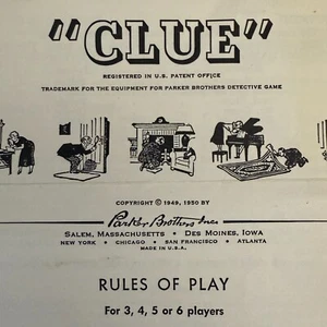 Original Instructions Only Vintage 1949-1950 Parker Brothers Clue Board Game - Picture 1 of 3