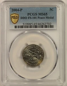 2004-P 5C PCGS Gold Shield MS 65 Jefferson Nickel DDO FS-101 Peace Medal - Picture 1 of 4