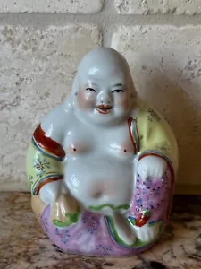 Buddha felice in porcellana cinese vintage 4" x 3" x 1,75" - Foto 1 di 5