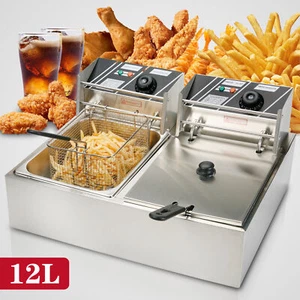 Deep Fryer W/ Baskets Electric Frying Machine Dual Tank Lid Home 5KW 12L - Picture 1 of 6