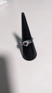 Ring Heart Shaped Purple Amethyst Surrounded by Rhinestones - Picture 1 of 3