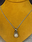 Sterling Silver Necklace Fresh Water Pearl Pendant Made In Italy L 15'' W 7.2G