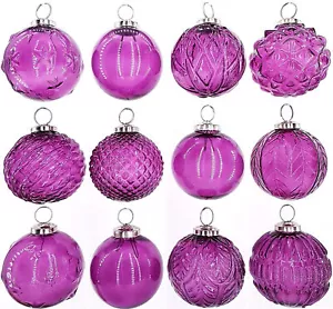 Weihnachtskugeln 12er Set Glas Christbaumkugeln Christbaumschmuck Kugeln Lila - Bild 1 von 6