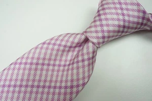 Brioni Silk Flamingo Pink Periwinkle Plaid White Standard Tie Made in Italy NEW - Picture 1 of 7