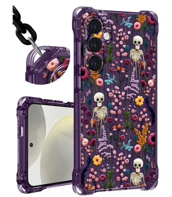 Samsung S24 Purple Skeleton Case 6.2in w/Strap 4 Corner Hanging Style Shockproof - Image 1 of 3