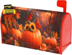 Fall Mailbox Covers Magnetic - Standard Size Mailbox Covers with Cardinal Pumpki - Picture 1 of 6