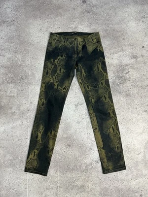 Pantalones para mujer Roberto Cavalli de piel de serpiente con estampado verde reptil talla 46 Foto 1 de 4