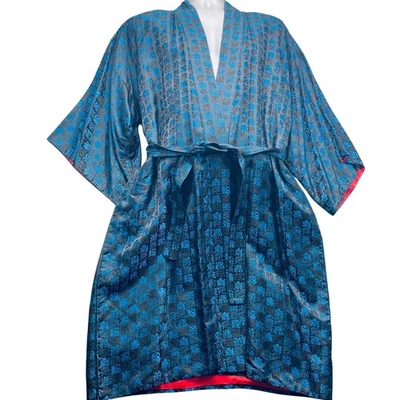 Nikko Palace Hotel Arcade Tokyo Hombres Mezcla de Seda Bata Kimono Azul Negro Japonés Foto 1 de 4