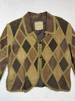 Doble D Ranch Wear Mujer M Gamuza Bordada Retazos Western Dorado Tono Tierra Foto 1 de 4