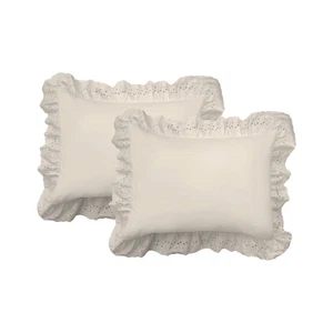Fundas de almohada para cama con volantes y detalle de ojales bordados, estándar, marfil, paquete de 2 - Imagen 1 de 8
