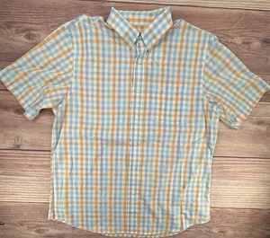 Dockers kurzärmliges kariertes Hemd Button-Down orange blau weiß Herren Large neu mit Etikett - Bild 1 von 8