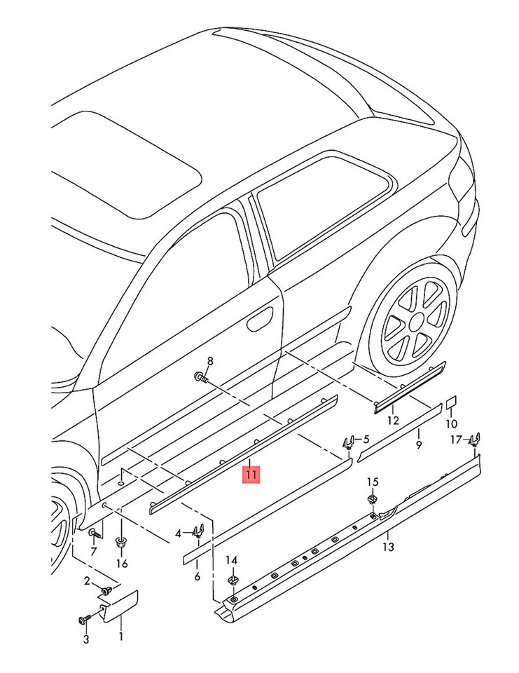 Original AUDI A3 S3 Sportback Lim. quattro. tira protectora 8P4853954AGRU Foto 1 de 1