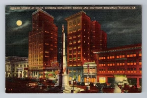 Augusta GA-Georgia, Breite Straße bei Nacht, Werbung Souvenir Vintage Postkarte - Bild 1 von 2