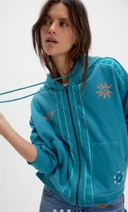 Free People Mermaid Sudadera con Capucha We The Free Cremallera Gráfico Playa Surf Verde azulado Combo S NUEVO - Imagen 1 de 6