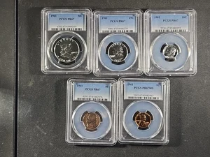 1961 U.S. PROOF SET - 5 coins - 3 silver PROOF 67  PR67 (PCGS)      stk#0387 - Picture 1 of 22
