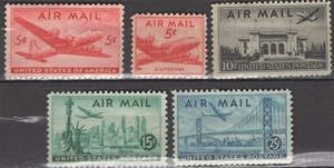 SC# C32-C36 - 1946-47 Airmail Plate Blocks - 5 Mint NH Singles - Picture 1 of 1