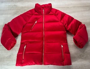 Polo Ralph Lauren Womens Jacket Red L Satin Down Puffer Lipstick Winter $295 - Picture 1 of 10