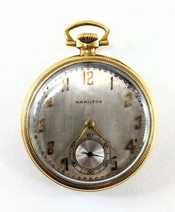 Reloj de Bolsillo Hamilton Oro 14 KT Cara Abierta Manual Viento 23 JOYAS Talla 12 - Imagen 1 de 9