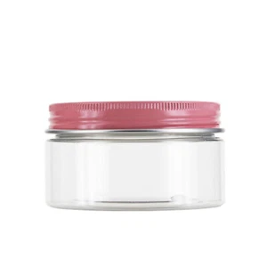 Empty PET Plastic Jars - Clear Jars and PINK Metal Screw Caps Lids 50ml-500ml - Picture 1 of 18