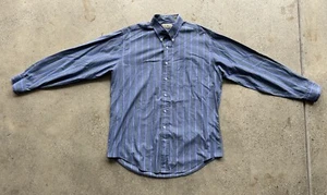 Vintage L.L. Bean Blue & Green Striped Cotton Blend Long-Sleeve Shirt Size LT - Picture 1 of 9