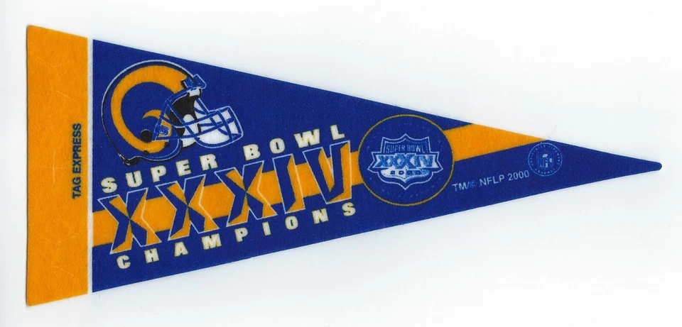 Mini banderín Kurt Warner SB 34 2000 St. Louis Rams Super Bowl XXXIV Champs 9" Foto 1 de 1