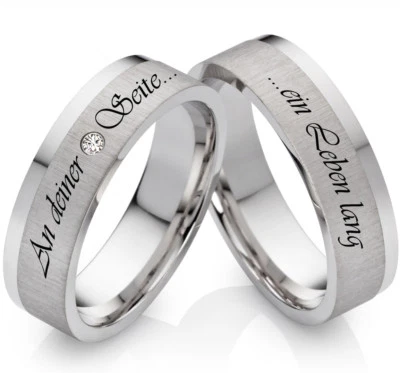Eheringe Trauringe aus 925 Silber mit Diamant und persönlicher Lasergravur SB05L - Bild 1 von 4