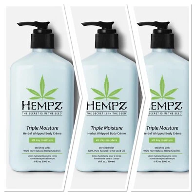 Hempz Triple Moisture Herbal Whipped Body Creme Tan Extender 17oz *3 Bottles