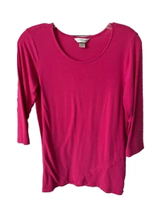 C & Banks Size Medium Barbie Pink 3/4 Sleeve Casual Cotton Stretch Knit Top - Picture 1 of 2